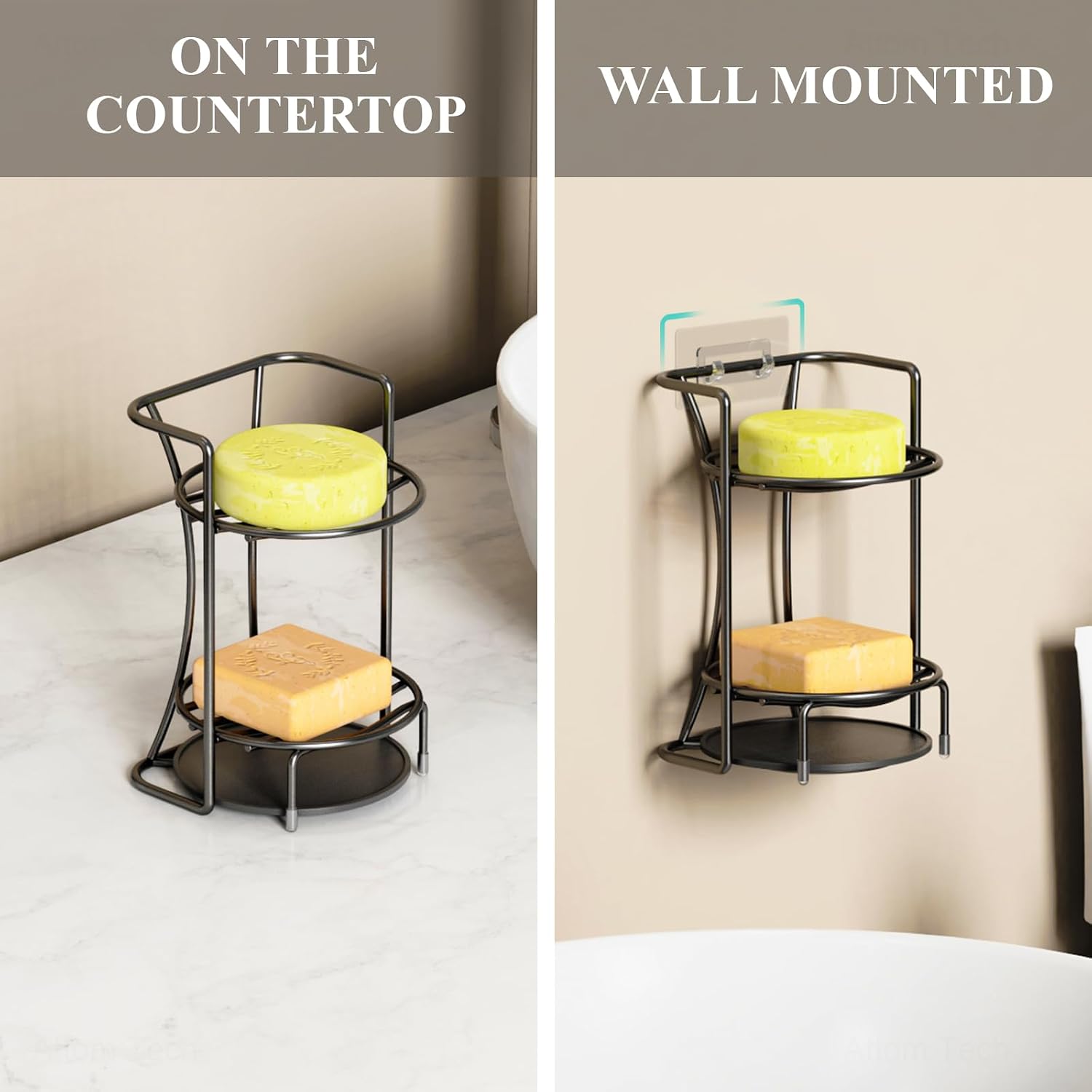 NiHome Soap Holder with Efficient Drainage 2-Tier, Shampoo Bar Holder, Bar Soap Holder, Shower Soap Holder with Durable Rust-Free Finish (Black)