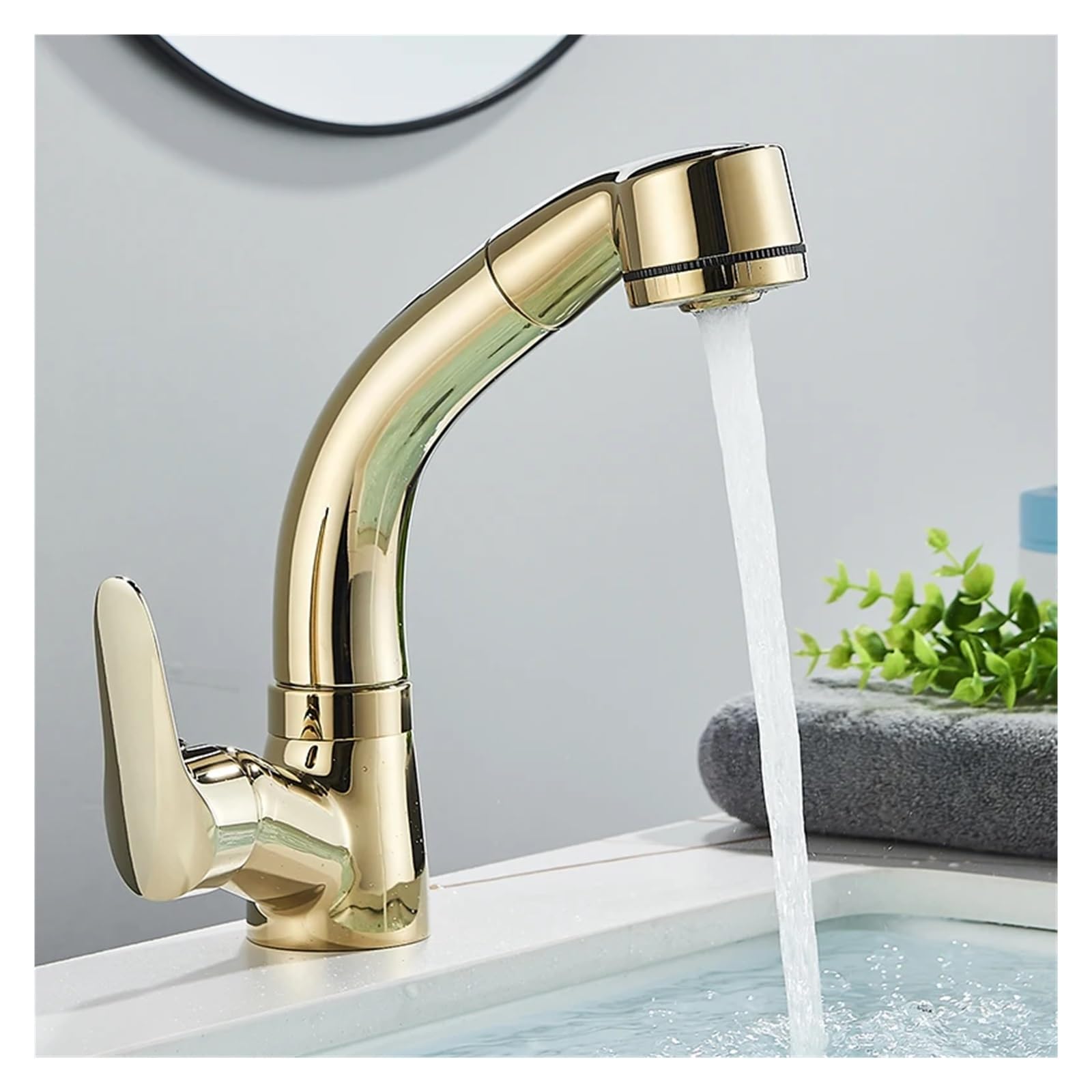Robinet extractible doré avec bec 2 modes pour un nettoyage de lavabo ultra fluide