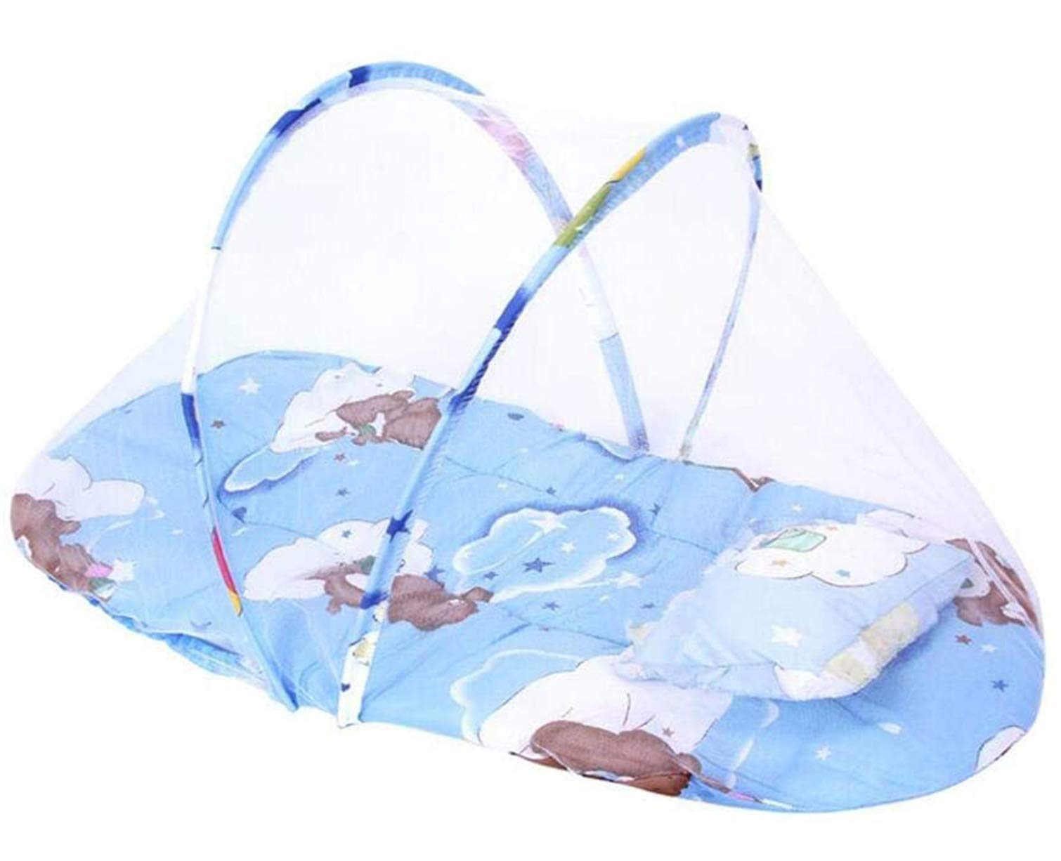 Star Babies Baby Bed With Pillow Mat Cot With Mosquito Net-Bl , Piece Of 1