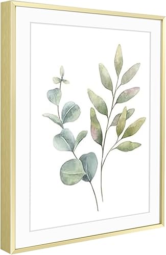 Vista 480 de Golden State Art - Marco de fotos de aluminio satinado clásico de 8 x 10 con alfombrilla de color marfil para fotos de 5 x 7 y cristal real, Dorado