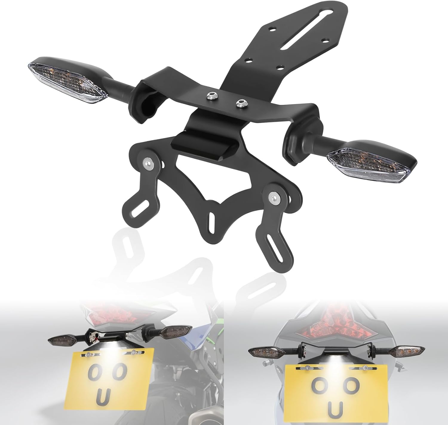 ZX10R ZX10RR Fender Eliminator Compatible with 2016-2024 Ninja ZX-10R ZX-10RR Tail Tidy License Plate Holder with Rear Turn Signals & License Plate Light (Stainless Steel) (Smoke)