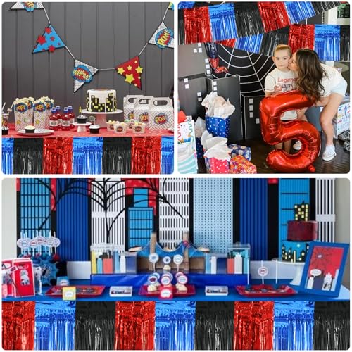 Image of BEISHIDA 3 Packs Metallic Foil Fringe Garland Red Blue Black Wall Hanging Tinsel Fringe Banners for Car Floats Bridal Shower Wedding Birthday Graduation Holiday Party Decoration(30 Feet)