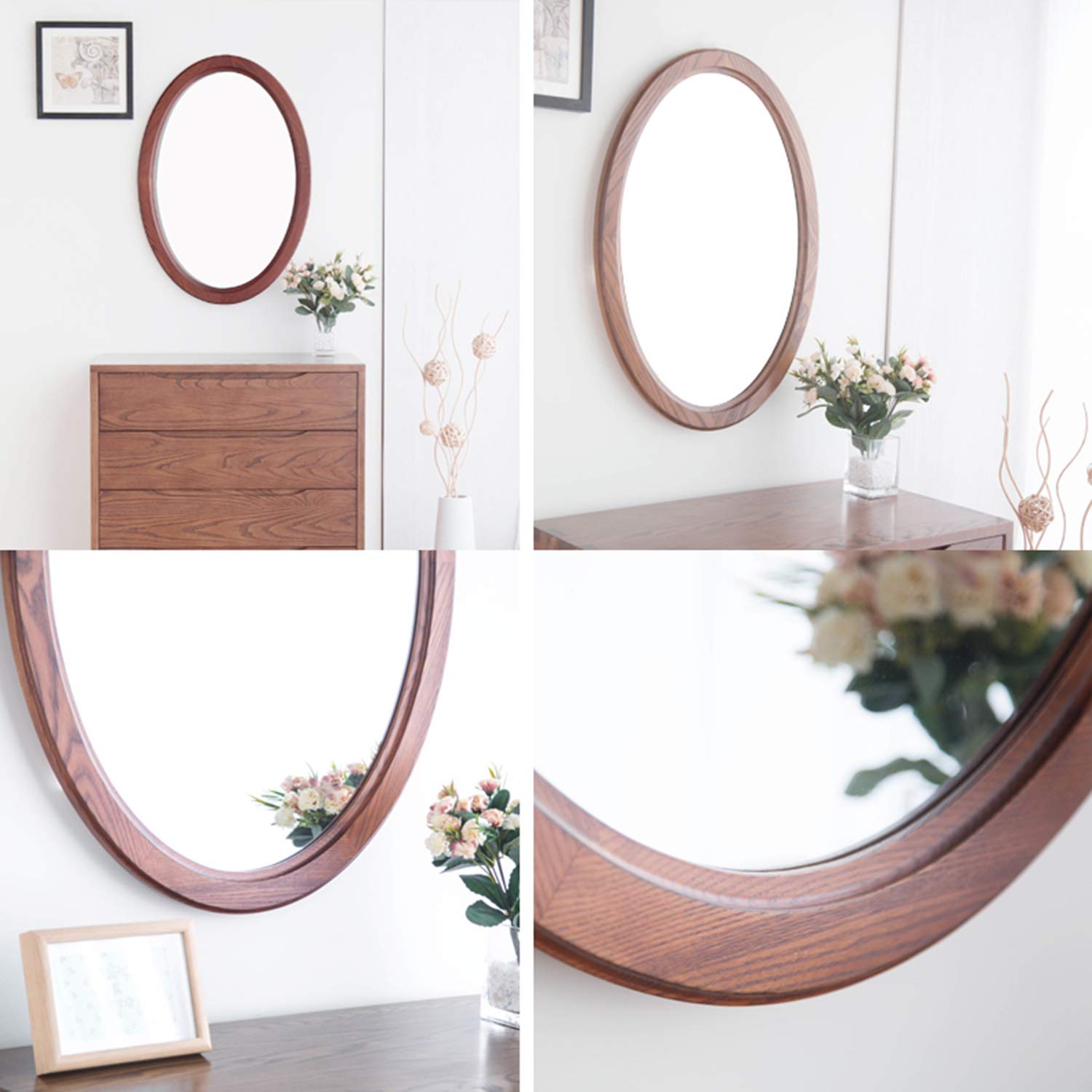 Amazon｜68.5 cm木製 円形壁ミラー、楕円形 フレーム付き 壁掛け式化粧