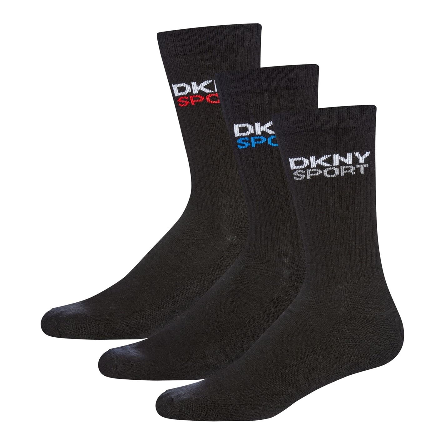 Dkny Men's Black 3 Pack Sport Socks Dogwood Cotton 7-11