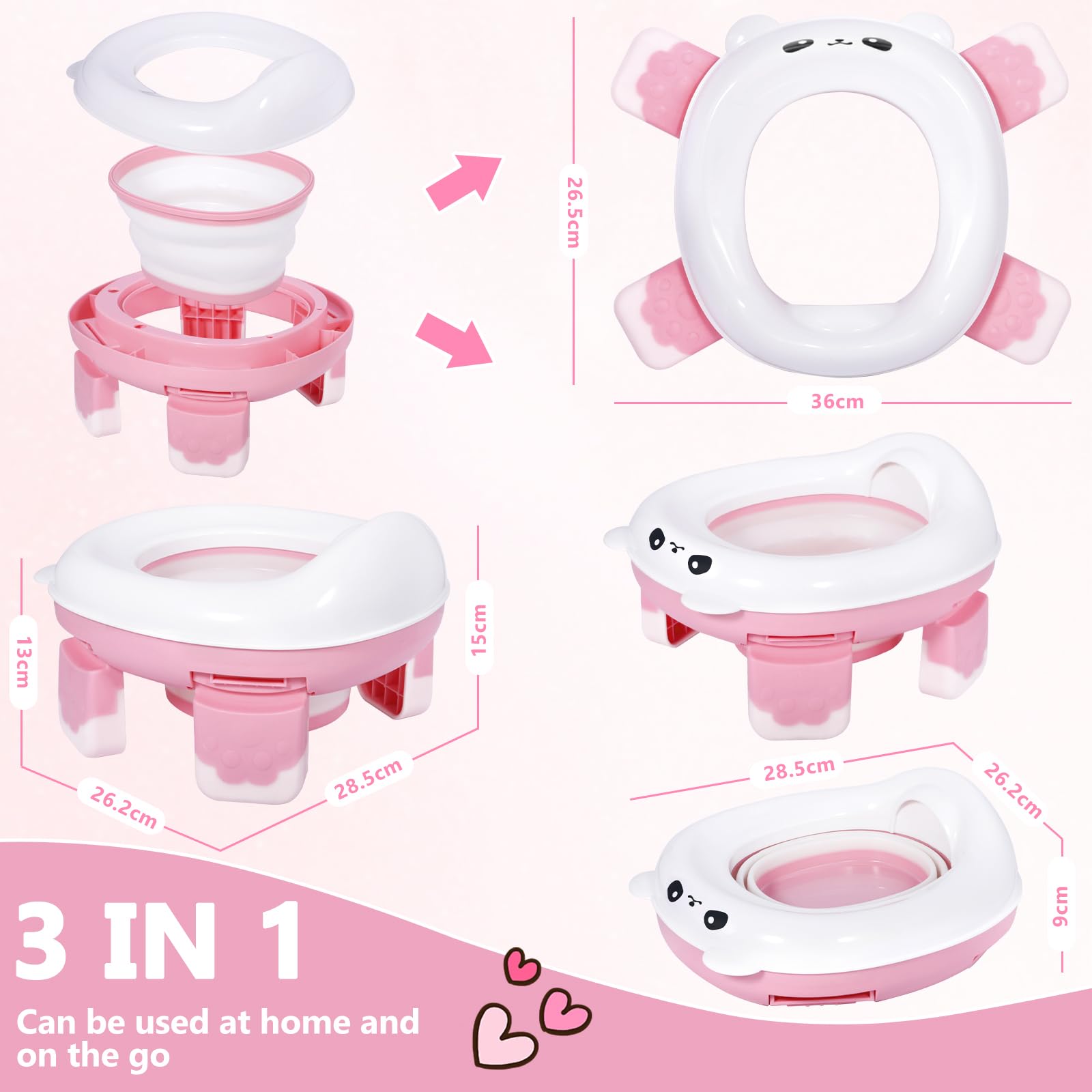 Vasino Portatile per Bambini da Viaggio, Wc Portatile Bambini, con 2 Rotolo Borsa per Vasino, 2 Adesivi di Ricompensa, Borsa di Stoccaggio, Water Portatile Bambini, Rosa