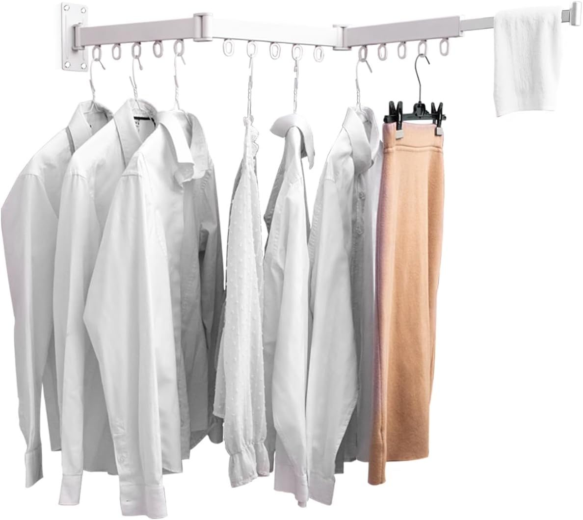 Clothes Rack for Home or Laundry, Folding clotheslines, Wall Mounted Drying Rack with Extended arms, Retractable Clothes Hanger, Wardrobe with Compact Style, Laundry Drying Rack