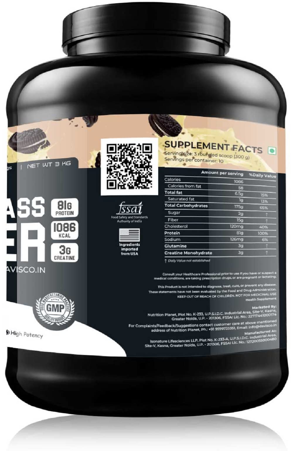 Nutrition Planet Xtreme Mass Gainer (With Added DigeZyme) for Post Workout Recovery (Cookies and Cream - 3Kg, 10 Servings) — Amazon image 2