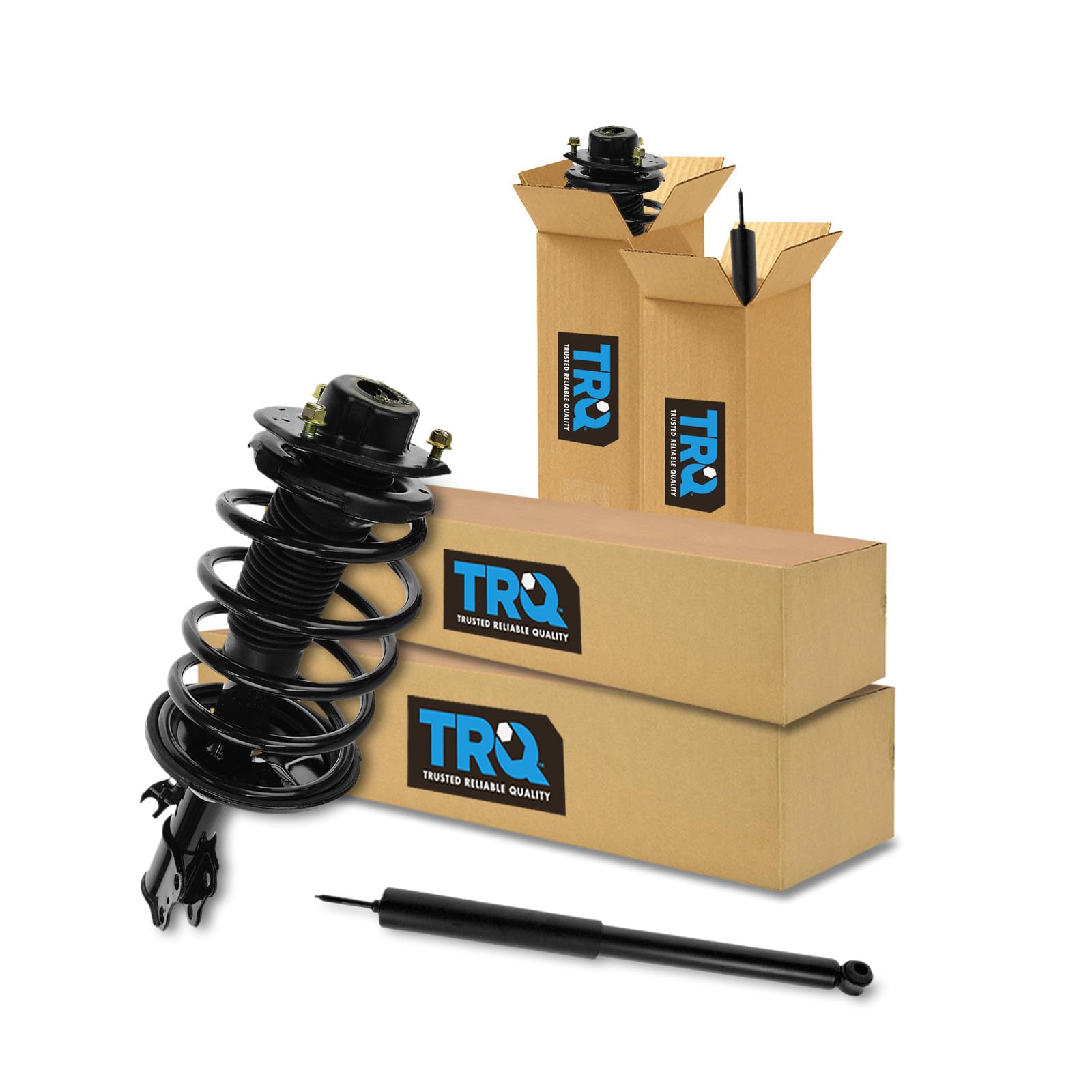 TRQ Front and Rear Complete Strut Assembly &amp; Shock Absorber Kit Complete Strut &amp; Coil Spring Assembly Compatible with 1998-2003 Toyota Sienna