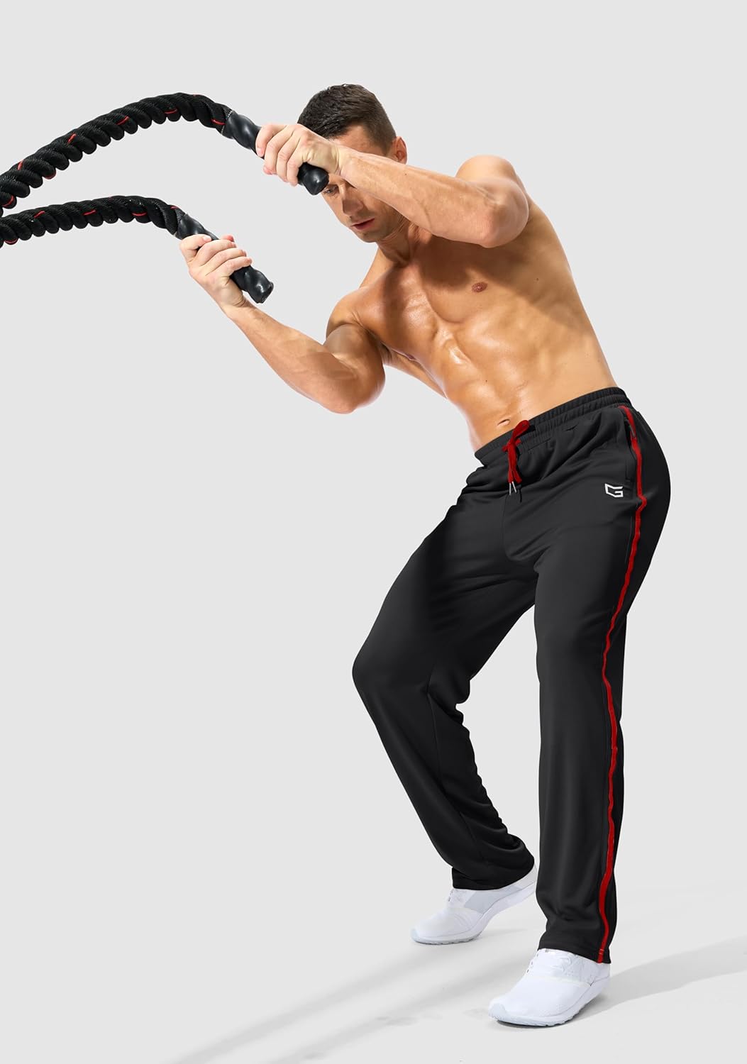 G Gradual Mens Sweatpants Lightweight Mesh Athlertic Workout Pants with Zipper Pockets (Black Red, 3XL) - Image 6