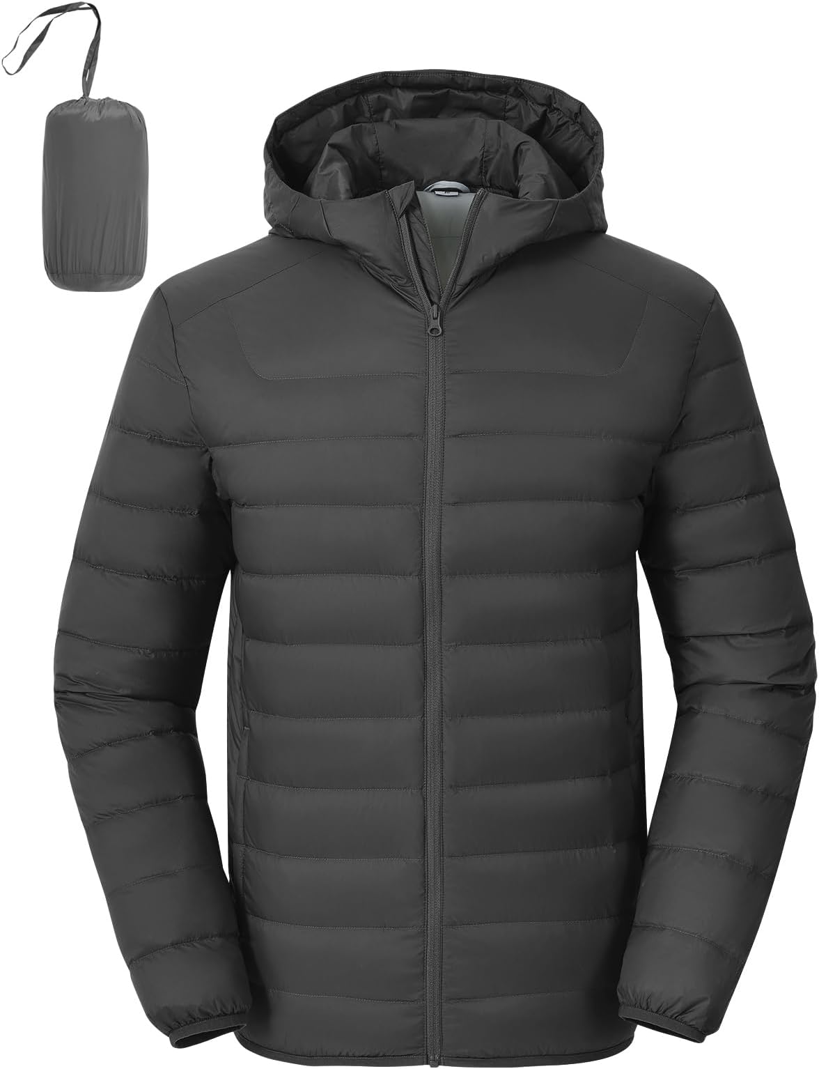Men's Down Puffer Jacket with Hood Packable Lightweight Puffy Winter Coat Hooded