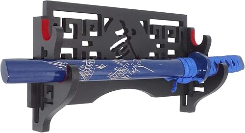 Miniatura 3 de Eforlife - Soporte de pared para espada de 2 niveles, soporte de exhibición Samurai con patrón hueco para Katana, Wakizashi y espadas estándar