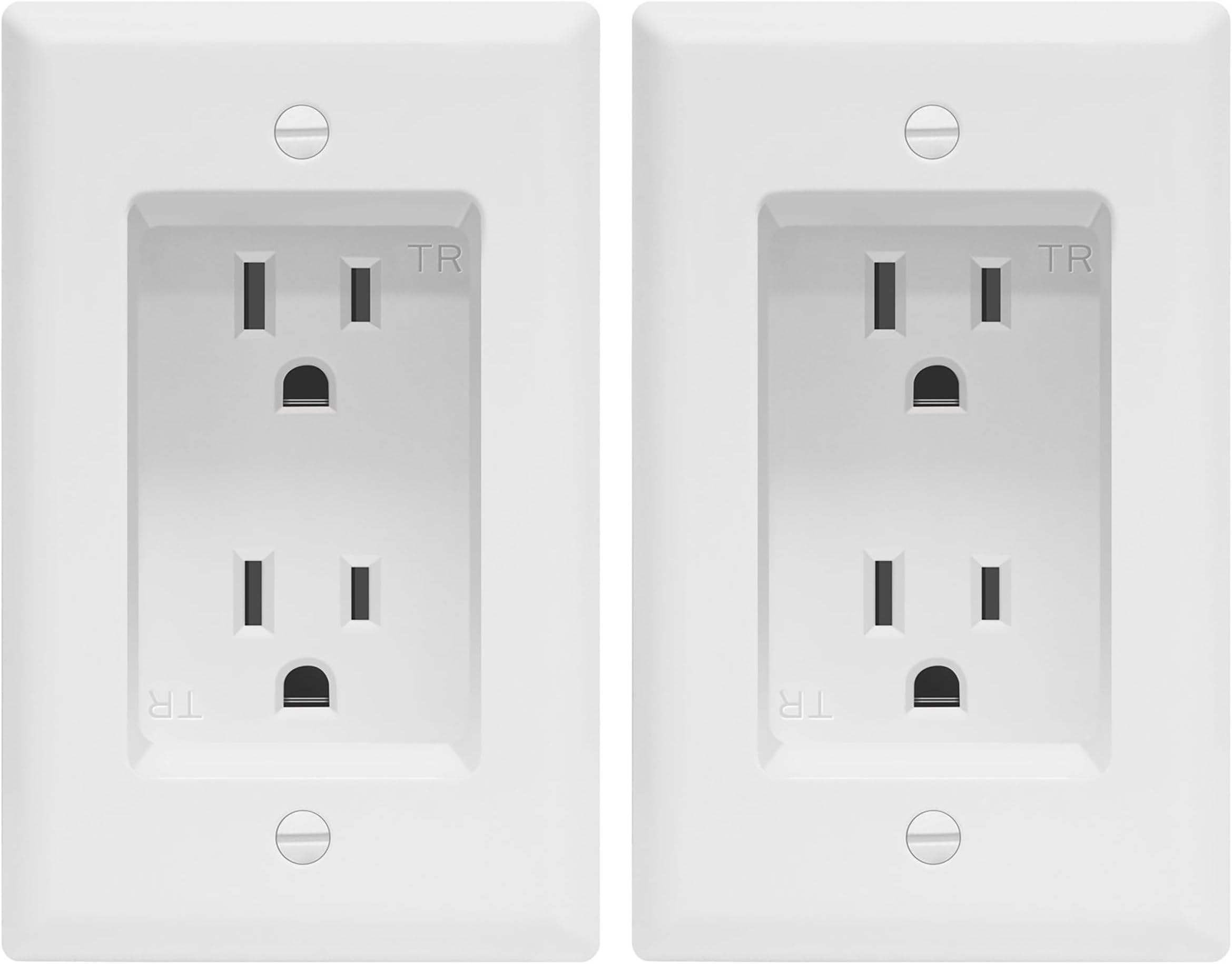 topgreener tg15rd31 Recessed Light Duplex Socket Back Socket Tamper Resistant Private Grade 125VAC/15A 1-Gang White Housing 1-Gang 2 Pack