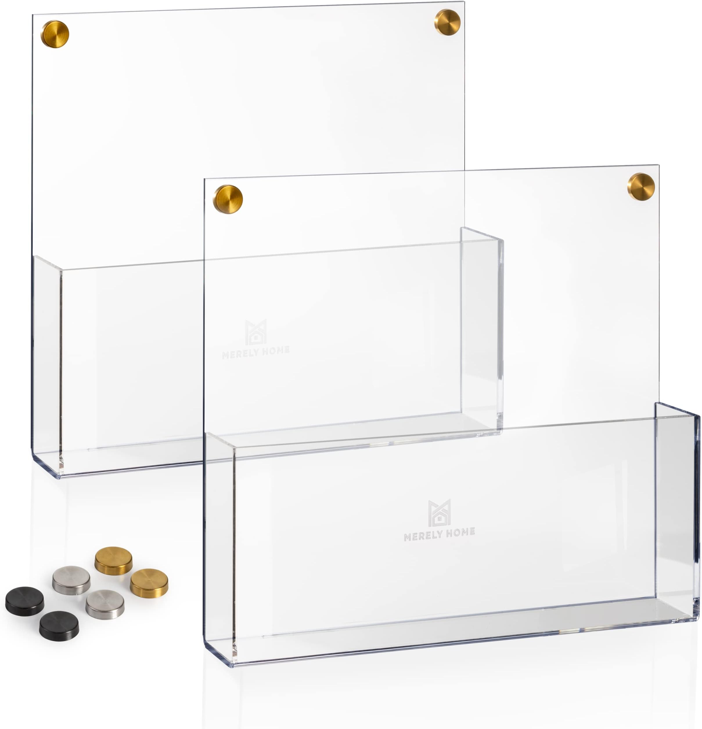 Merely Home 2 Pack Premium Clear Acrylic Wall File Organizer | Mail Holder Wall Mount | Wall Organizer for Office | Hanging File Organizer| 3 Colors of Screw Caps Included