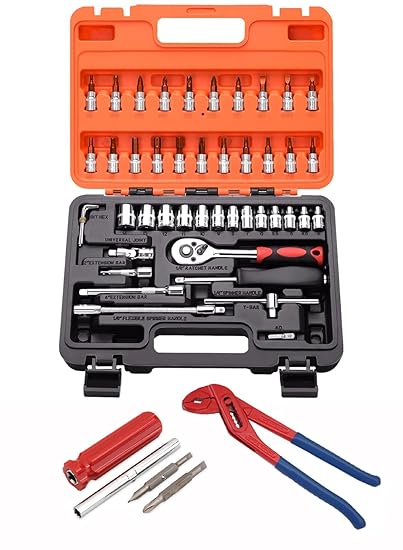 Digital Craft Multifunction Hand Tool Kit Car Ratchet Wrench Assembly Tool Household Repair Tools Automotive Set 46PC Socket Set,Water Pump Plier,4 In 1 Screw Driver,