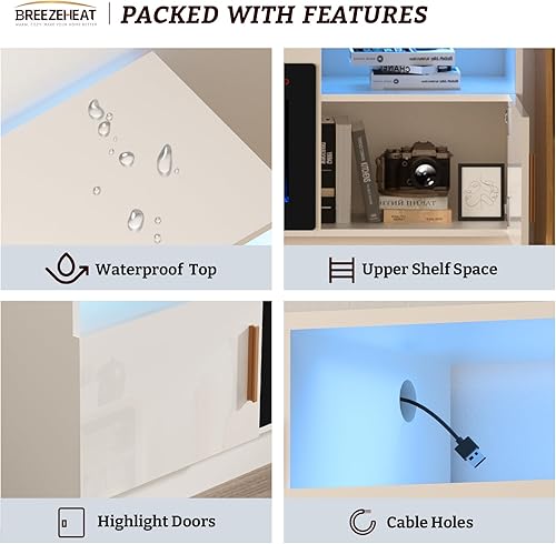 Miniatura 4 de BREEZEHEAT Soporte de TV eléctrico con chimenea de 36 pulgadas de hasta 80 pulgadas, centro de entretenimiento LED con tomacorriente, puertas de