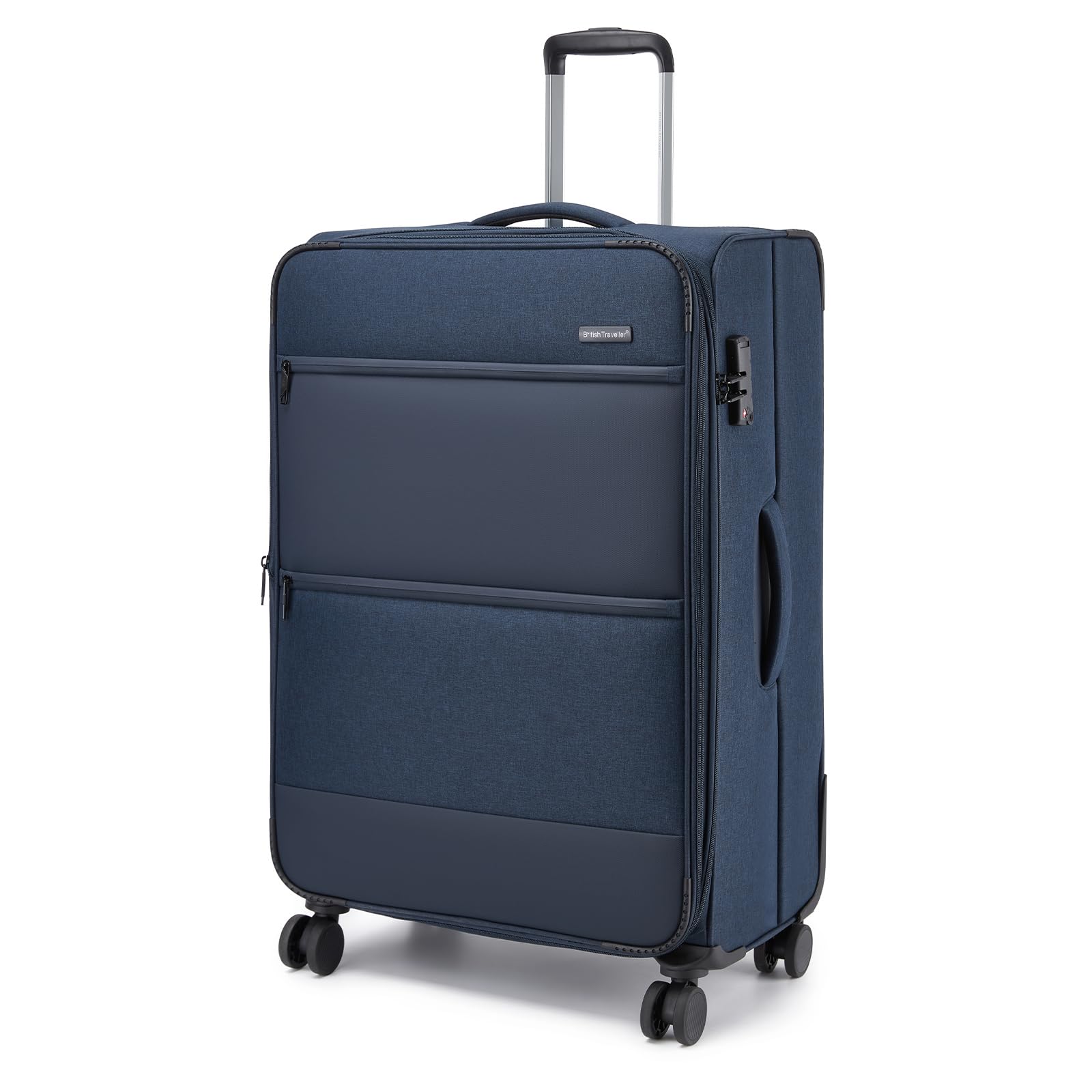 British Traveller Erweiterbarer Koffer Groß, 100L Stoff Reisekoffer mit Volumenerweiterung,4 Rollen Koffer Trolley mit TSA Schloss,79.5x49x32.5 cm (Blau)