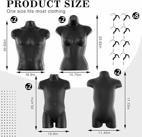 Miniatura 2 de Briwooody 8 piezas de maniquí negro formas de torso, macho, hembra, niño y niño pequeño, cuerpo de maniquí colgante, conjunto familiar, formas de