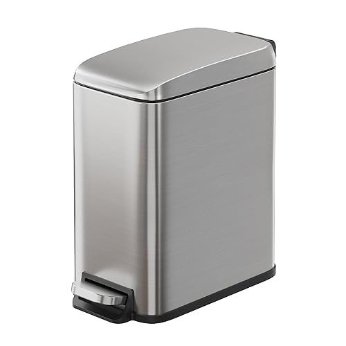 Miniatura 9 de WLIVE Cubo de basura de baño de 1.3 galones  5 litros con tapa, pequeño cubo de basura de acero inoxidable, cubo de basura de forma delgada con