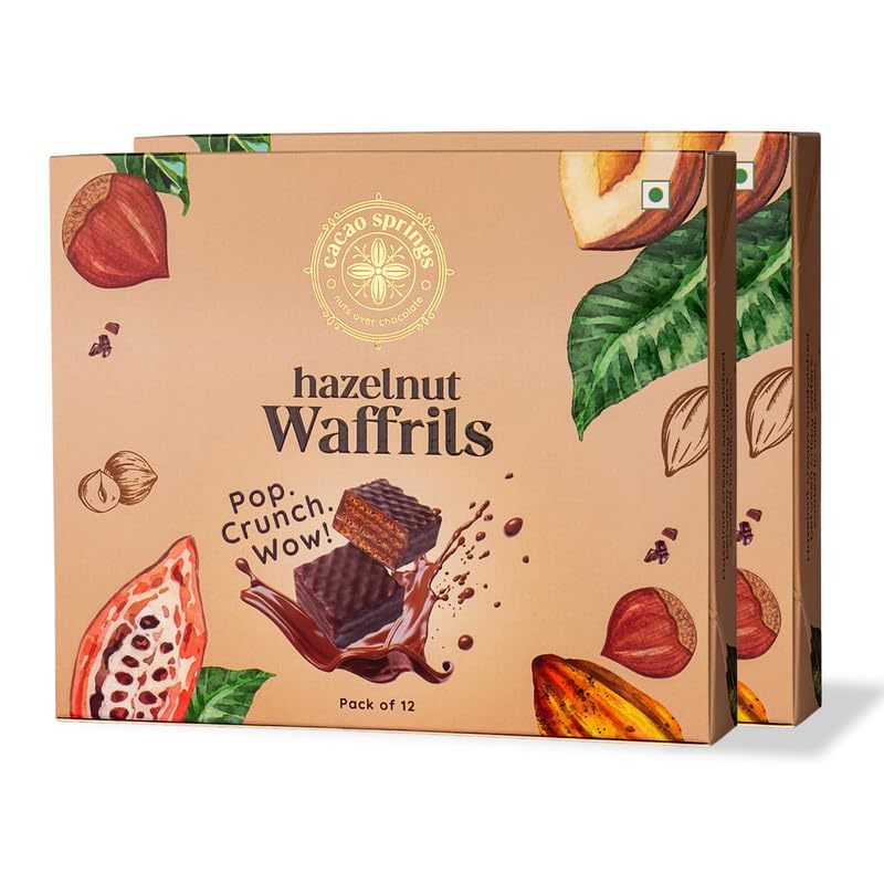 Image of Cacao Springs Premium Hazelnut Waffrils Gift Box, Premium Choco & Nut Delicacy Waffle Chips, Great for Snacking, Premium Gift Hamper for Christmas Gifts, 12 Pieces in Each Box, 2 Boxes, 240gm