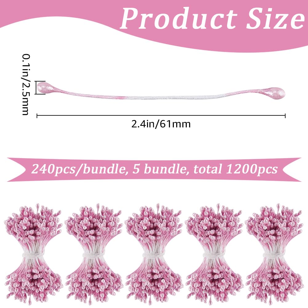 GORGECRAFT 1200Pcs 2.5mm Artificial Flower Stamens Plastic Pearl Pink Double Head Floral Pollens Stamens Small Flower Stems Core Decoration for Flower Hairpin Jewelry Making Accessories DIY Craft - Image 2