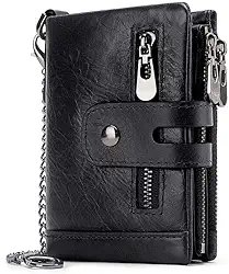 Carteira Masculina Antifurto RFID "Locked" em Couro Legítimo – Compacta, Clássica, Resistente & com Corrente Grumet Exclusiva