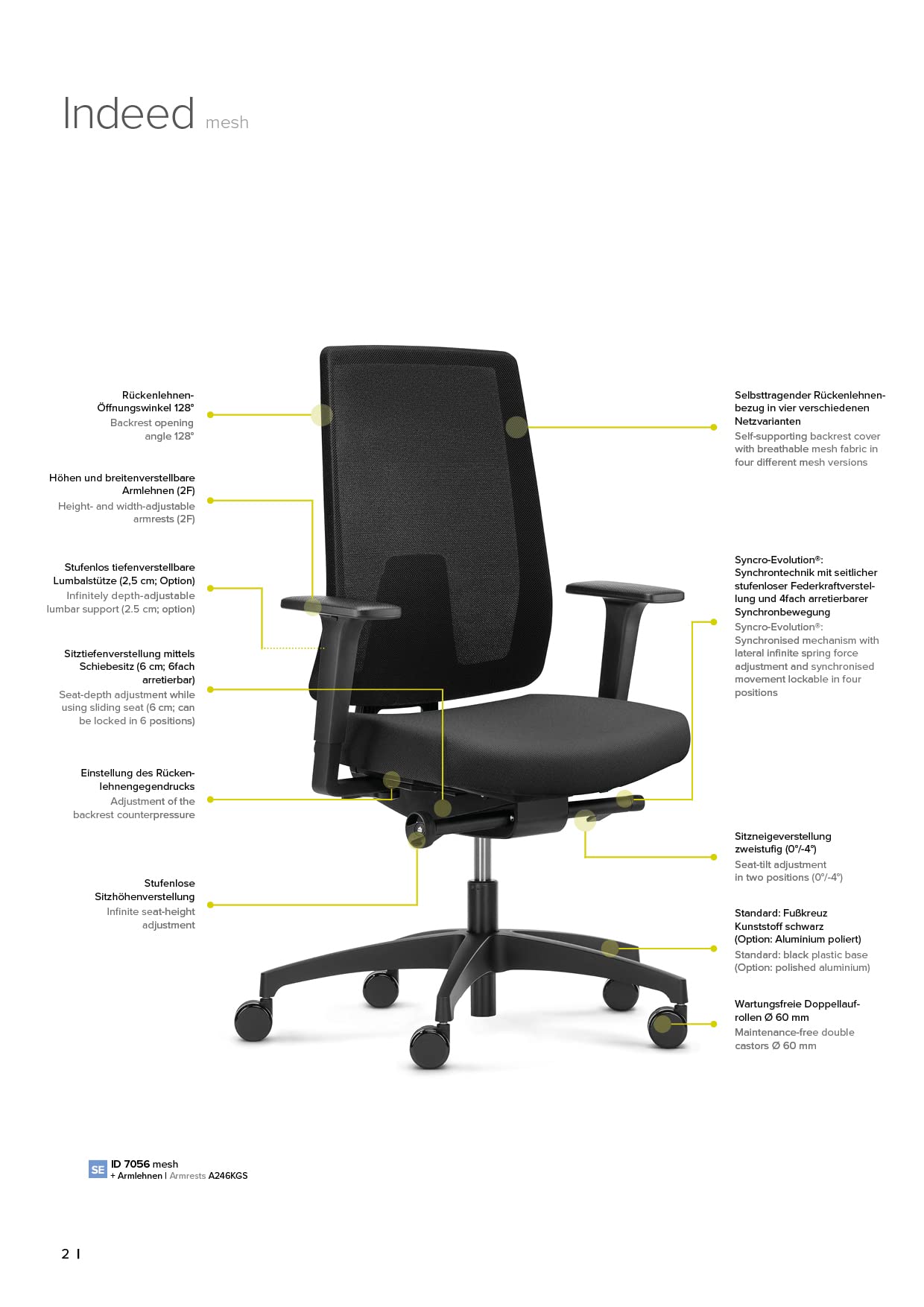 Dauphin Indeed, ergonomischer Bürostuhl für das Homeoffice, hohe höhenverstellbare Rückenlehne (61-68 cm), Sitztiefenverstellung (6 cm) (Netz-Rückenlehne)