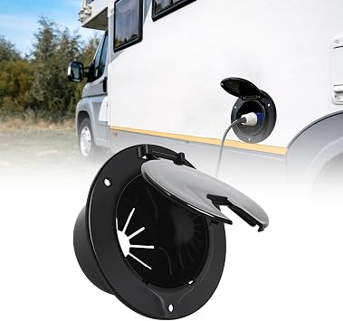 RV Electric Cable Hatch Cover for 30 and 50 Amp Cords, 5 Inch Round, Black