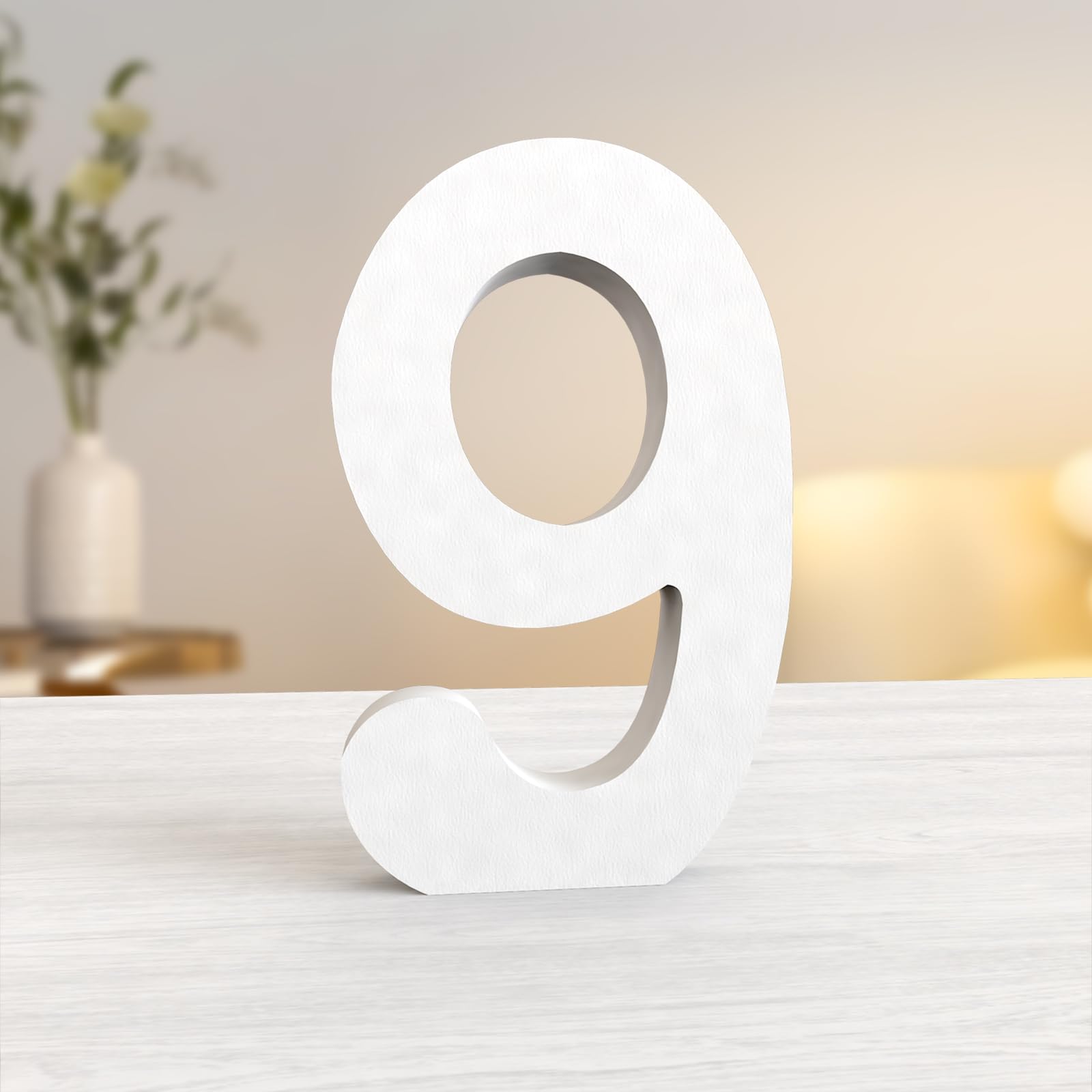 Aruatu 8 Inch White Wood Numbers Unfinished Wood Number for Wall Decor Decorative Standing Numbers Large Letters for wall Decoration for Craft Home Party Projects (9)