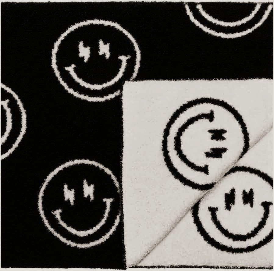 L+L USA Smiley Face with Lightning Bolt Eyes Baby Blanket 28"x40" - DreamSoft Throw for Crib, Stroller or Car Seat Blanket/Newborn Nursery Gift for Toddler, Infant, Kids, Boys & Girls (Black/White)