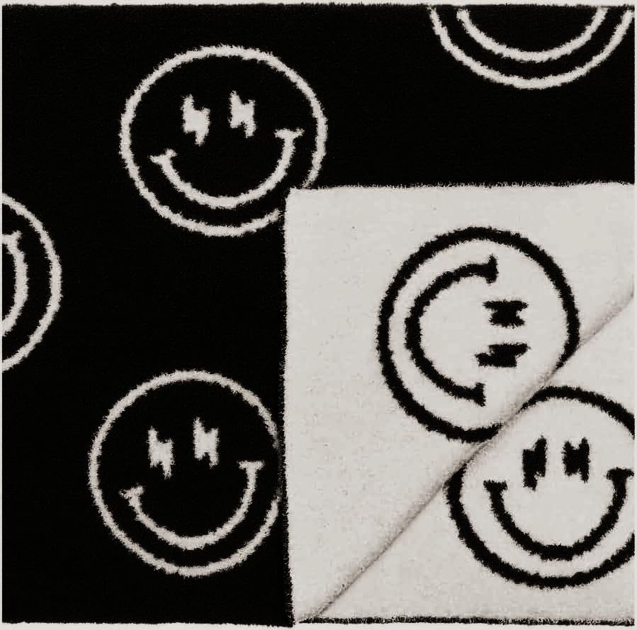 Image of L+L USA Smiley Face with Lightning Bolt Eyes Baby Blanket 28 inchx40 inch - DreamSoft Throw for Crib, Stroller or Car Seat Blanket /Newborn Nursery Gift for Toddler, Infant, Kids, Boys & Girls (Black /White)