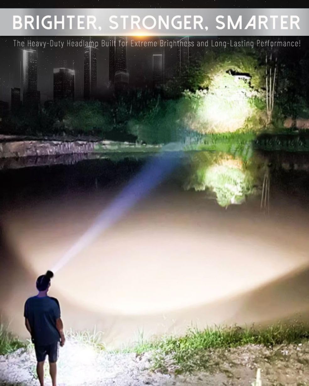 LBJD Professional LED Hunting Headlamp – Super Bright Rechargeable Headlight, 4X Brighter with Battery Pack & Phone Charger – Ideal for Hunting, Camping, Fishing, Emergencies