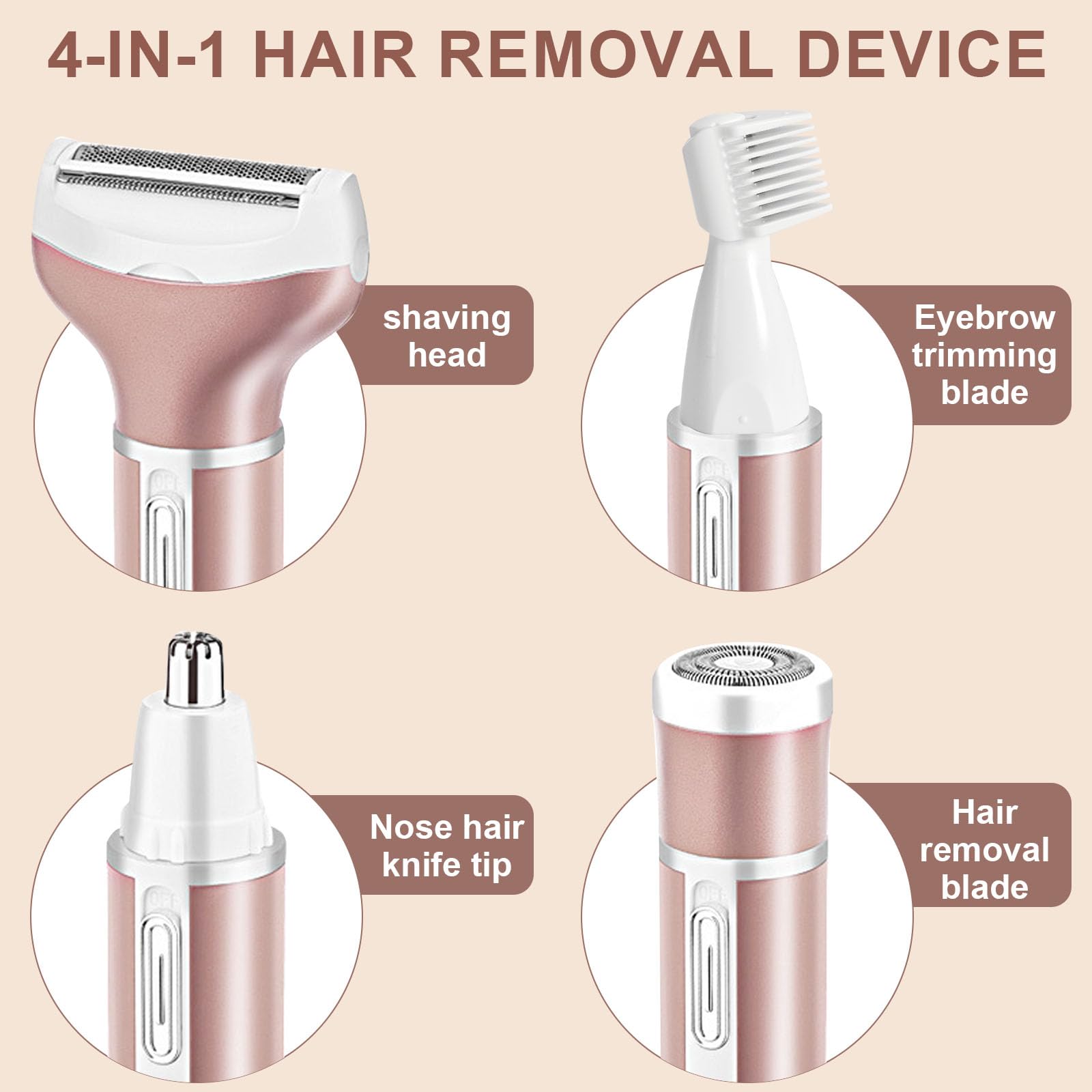 4 In 1 Rasoio Elettrico Donna,Rasoio Intimo Donna Display a LED,Depilazione Intima donna Dock di Ricarica USB,Donnas wet & dry,Rasoio Viso Donnas per Ascelle/sopracciglio