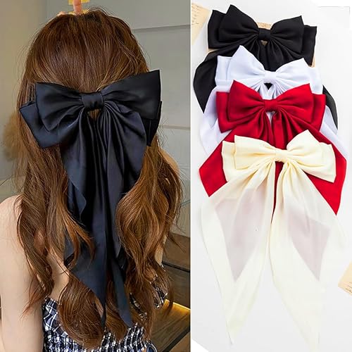 Miniatura 8 de Lazos para el pelo, 4 lazos para mujer, lazos para el pelo para mujer, cintas para el pelo, de cola larga de gran tamaño, lindos accesorios