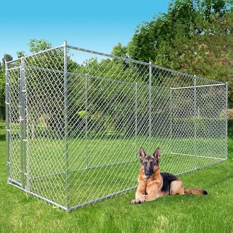 10'x10'x6' & 15'x5'x6' Large Outdoor Dog Kennel, Heavy Duty Outside Dog Run Enclosure Dog Pen House Pet Playpen with Galvanized Chain Link, Lockable Door, Without Cover for Small and Large Dogs Cover