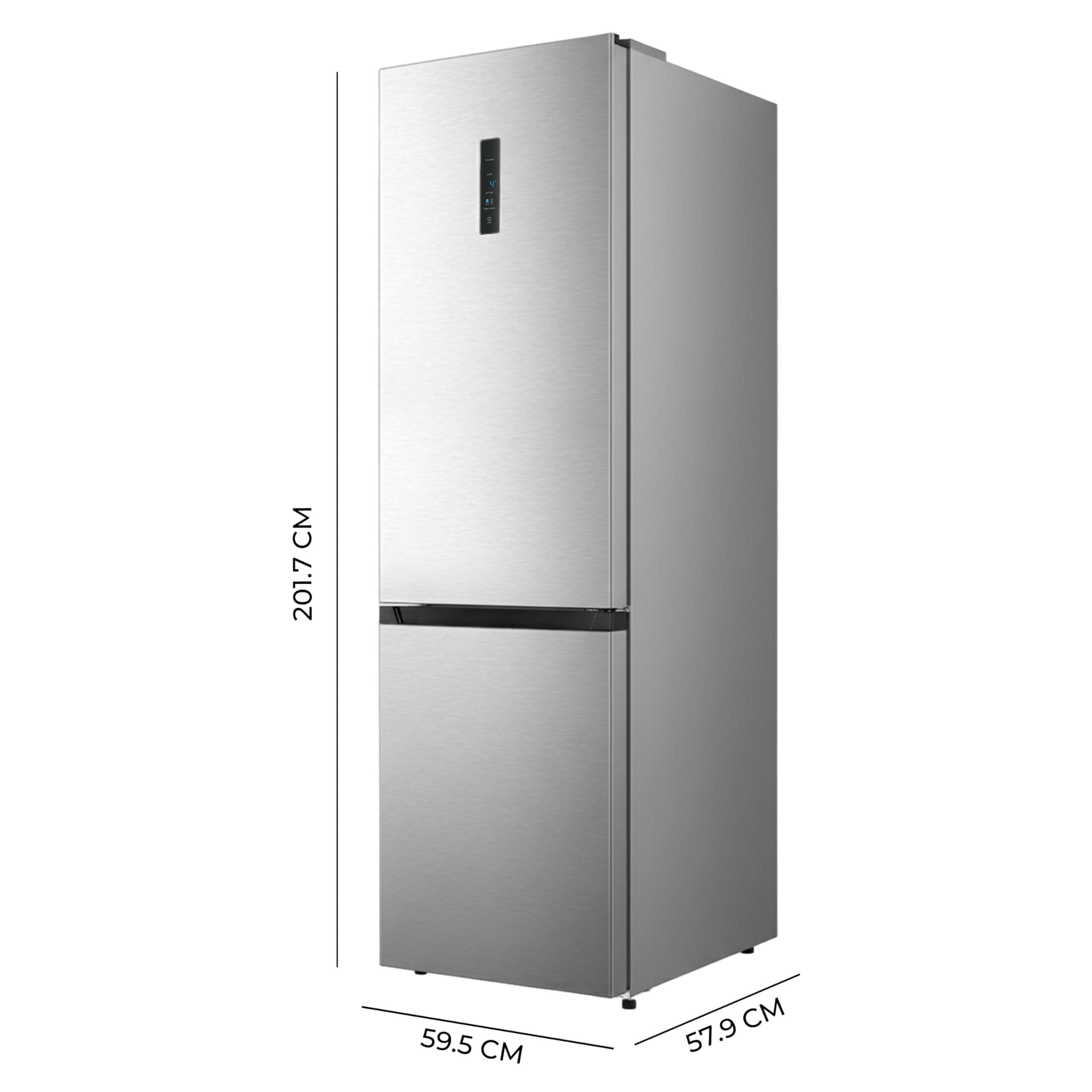 Cecotec Réfrigérateur Combi Total No Frost 336L Bolero CoolMarket Combi 336 Inox A. 201cm Hauteur, Fresh Flex, Humidity Flex, Compresseur Inverter Plus, Basse Consommation, Multi AirFlow, Mode Smart
