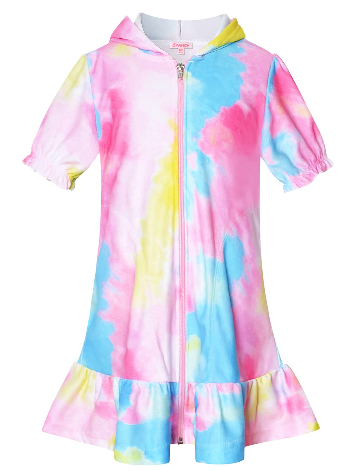 QPANCY Girls Hooded Zip Terry Coverups Swim Beach Cover-Up Cotton Summer Short Sleeve