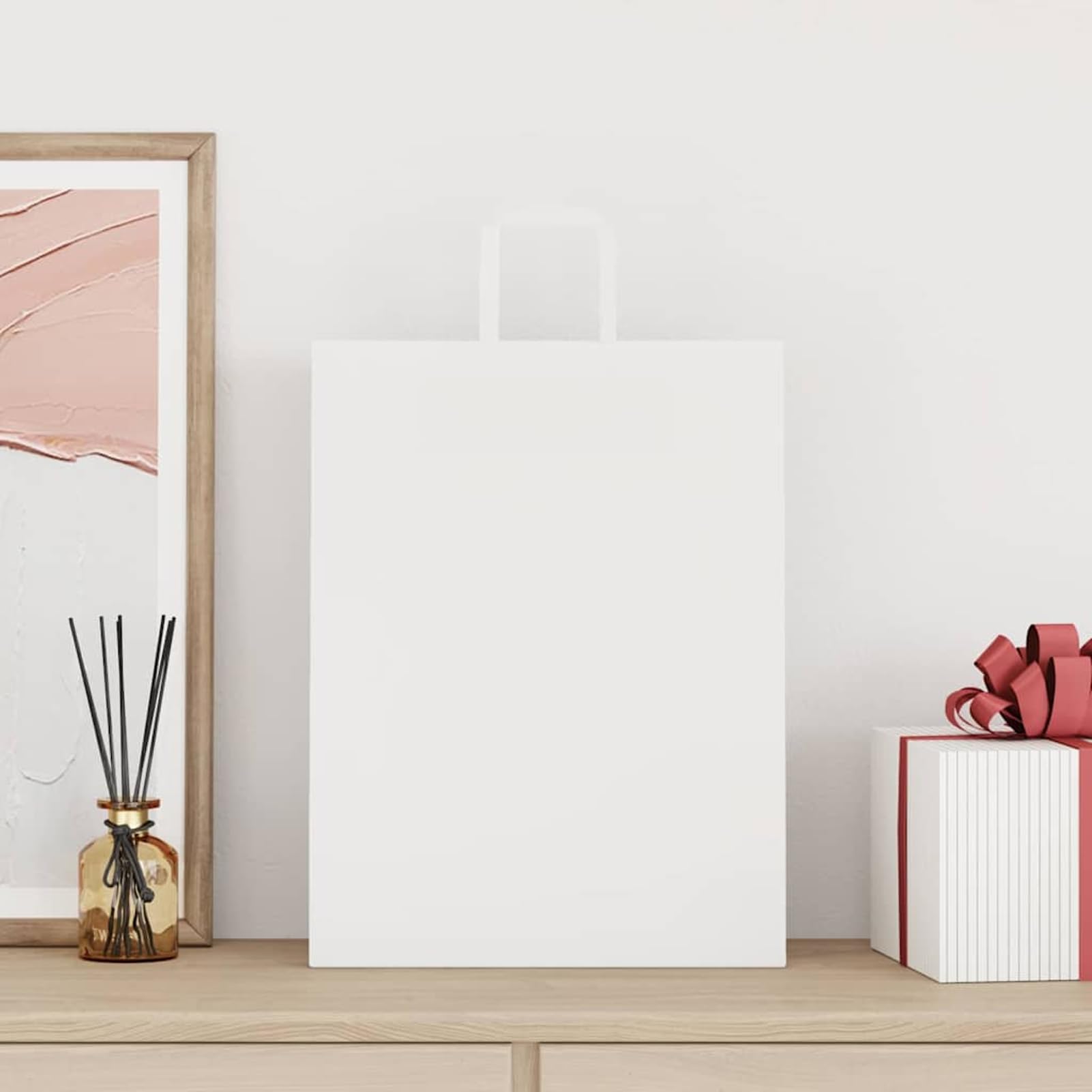 Fecpoo Papierowe torebki 250 szt. – białe torebki papierowe z papierowymi uchwytami linowymi, 32 x 12 x 42 cm, nośność 8 kg, idealne na prezenty, zakupy, wynos i imprezę