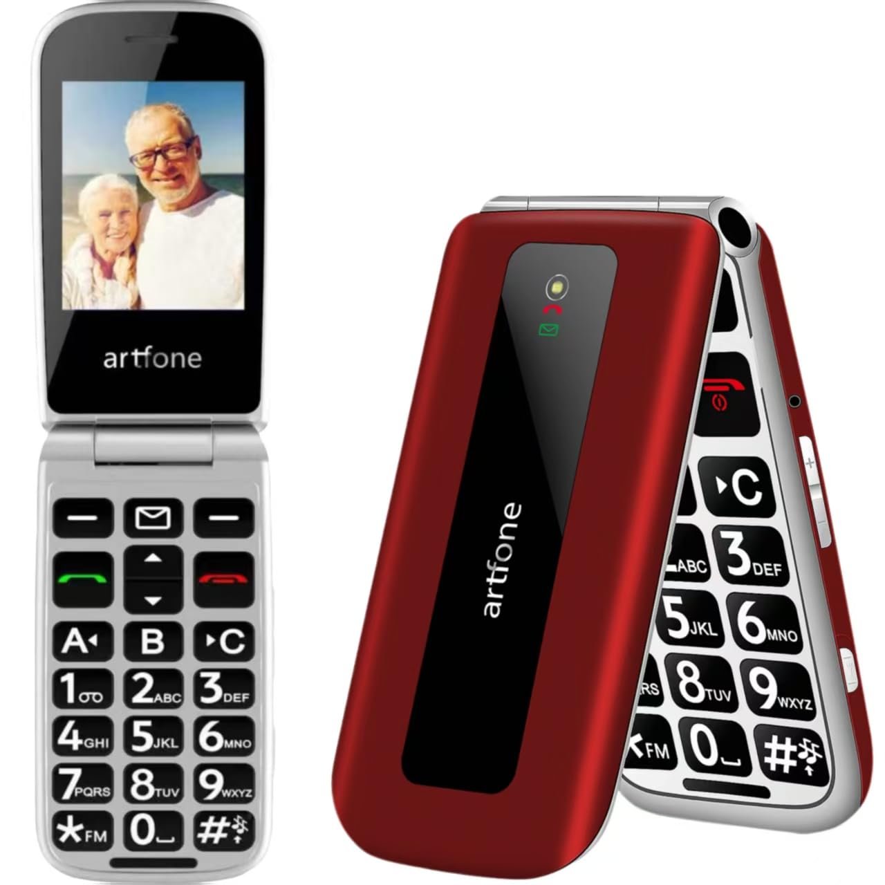 artfone F20 2G gsm Flip Mobile Phone for Elders丨Buttons and Big Keys丨Screen 2.4 Inches 丨Quick Call丨Mobile for Olders丨SOS Button丨1300mAh Battery丨Dual SIM丨FM丨USB-C - Red