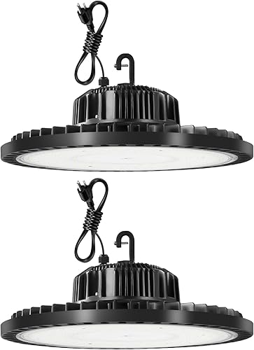 Lightasea 200 W LED de alta bahía luz 2 paquetes 28000LM regulable 5000K IP65 luz LED de alta bahía impermeable, cable de iluminación UFO de 5 pies