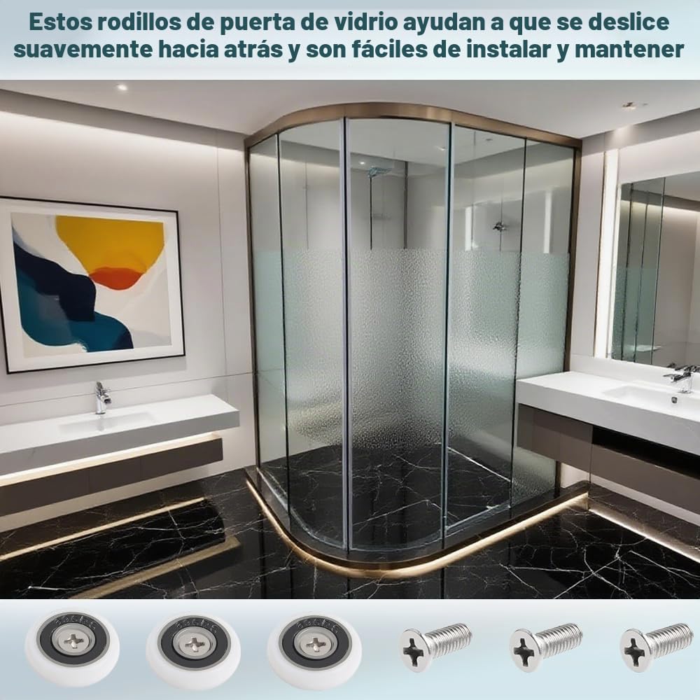 8 ruedas de repuesto para puertas de ducha, ruedas de puerta de baño de cristal adecuadas para puertas correderas de cristal de baño, ruedas de riel deslizante, capacidad de carga ultra silenciosa