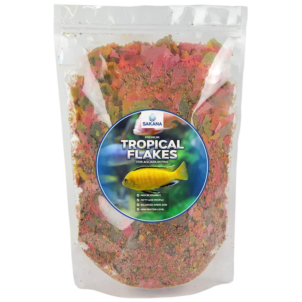 Sakana Tropical Flakes | Premium Quality Aquatic Fish Food Mixture | Healthy and Nutritious all-round Feed for Pond-Dwelling Life | High Protein, Great Source of Vitamins & Easily Digestible (250g)