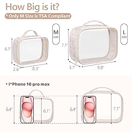 PACKISM Clear Makeup Bag 1 Large 1 Medium - 2 Pack TSA Approved Toiletry Bag with Handle and 180 Large Opening, Sturdy Clear Toiletry Bag Fit Carry-on, Travel Bags for Toiletries, Pink Ditsy Floral