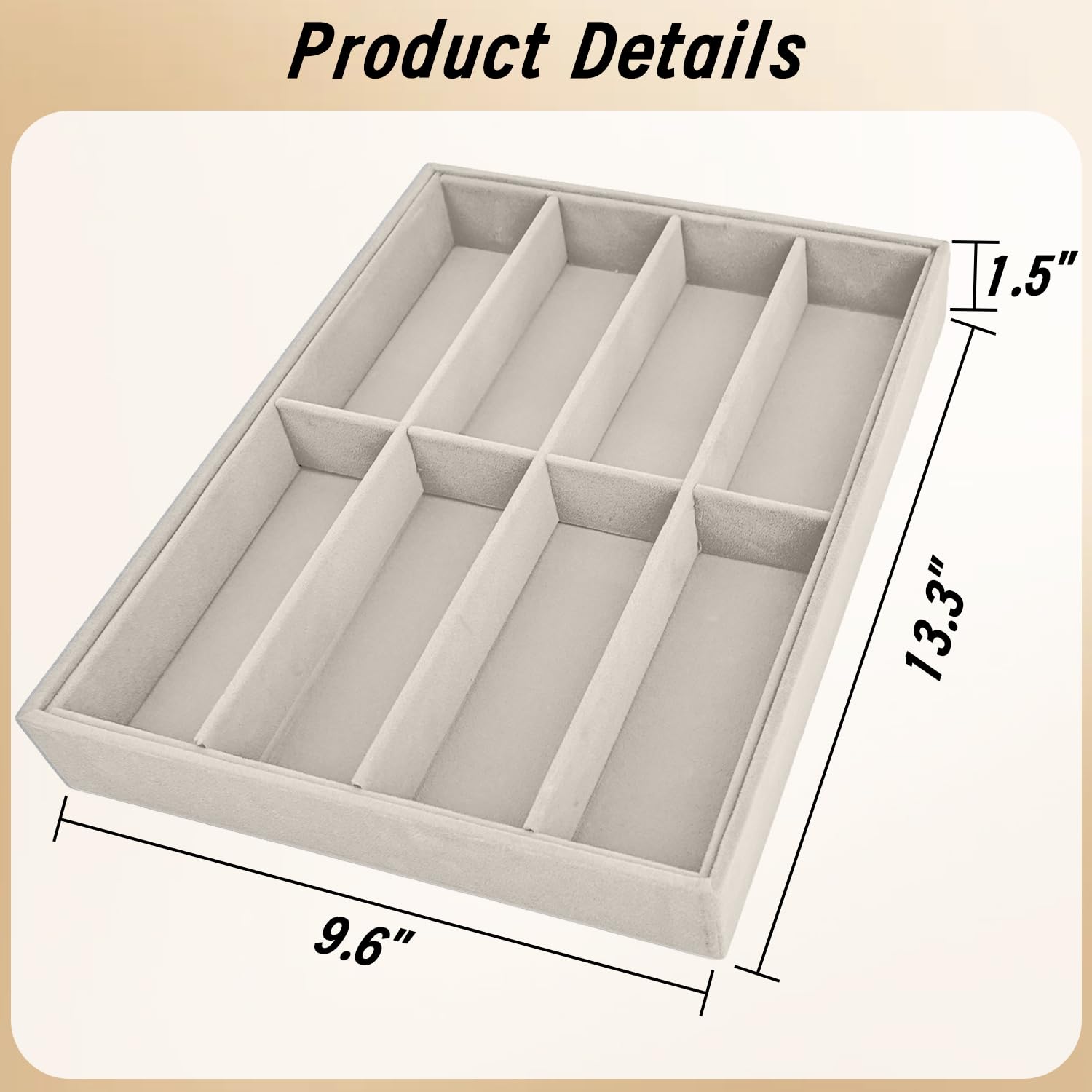 Organizador de Gafas de Sol Bandeja de Terciopelo - Caja de Almacenamiento para 8 Pares de Gafas, Ideal para cajones o para exhibición - 33,8 x 24,4 x 3,8 cm