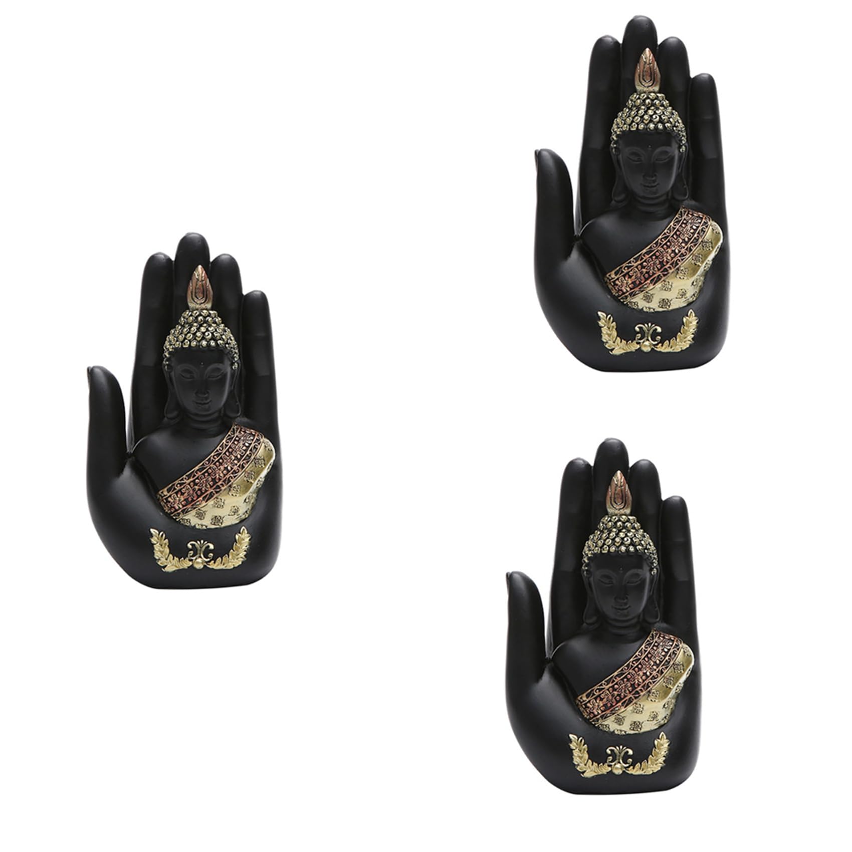 Vjsujehgy 3X Thai Buddha in the Palm Statue Figurine, Buddha Sculpture-Indoor/Outdoor Decor for Garden,Patio
