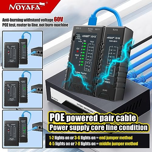 noyafa nf-468cs network cable tester telephone amp continuity tester ethernet cable mapper for rj45rj11rj12cat5cat6poe test utpstp network test tool black