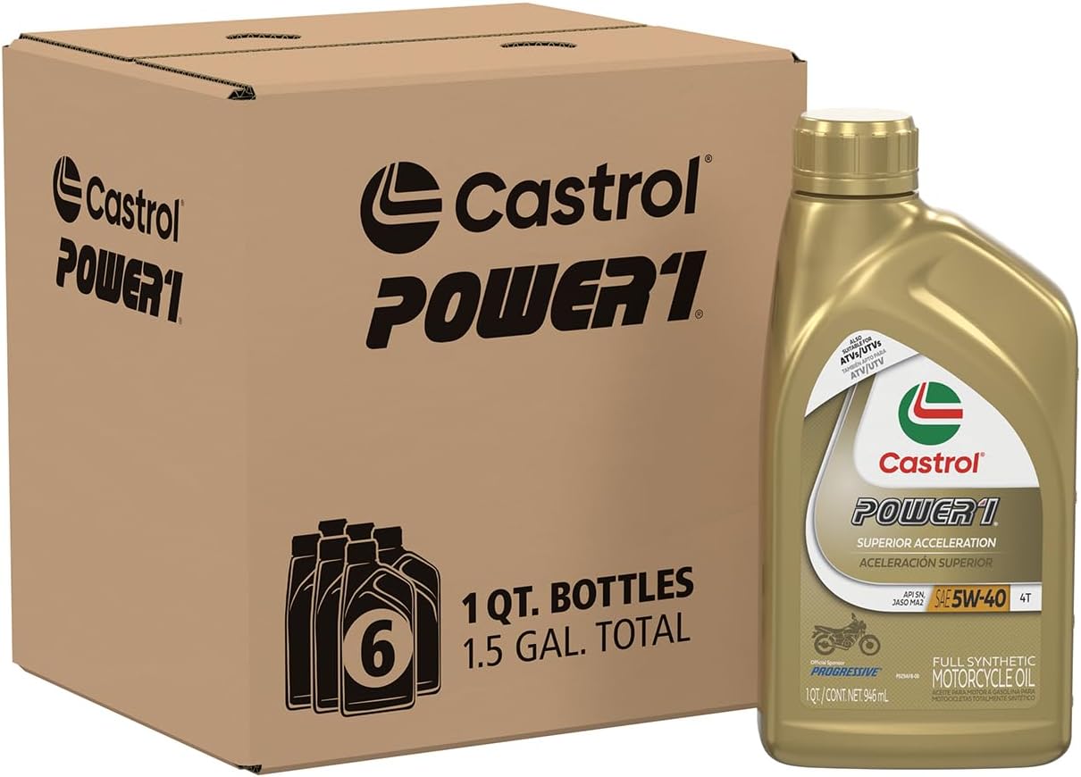Power1 4T 5W-40 Full Synthetic Motorcycle Oil, 1 Quart, Pack of 6