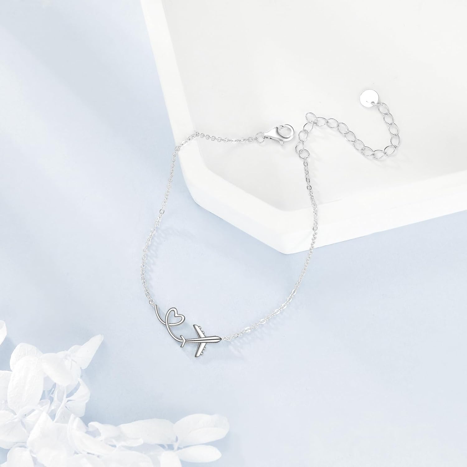 URONE Airplane Bracelet 925 Sterling Silver Heart Aircraft Bracelet Airplane Jewelry Gifts for Women Men