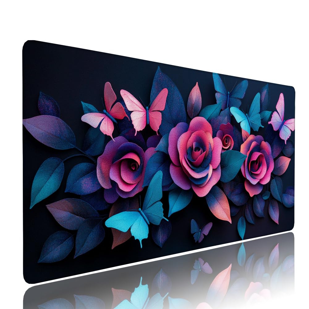 Alfombrilla de Mouse para Juegos, Nero, XXL, Antideslizante, Impermeable, Diseño de Fiore, Extendido, Grande, 1200x600x3mm, para PC, Laptop, Ufficio, Famiglia d-365