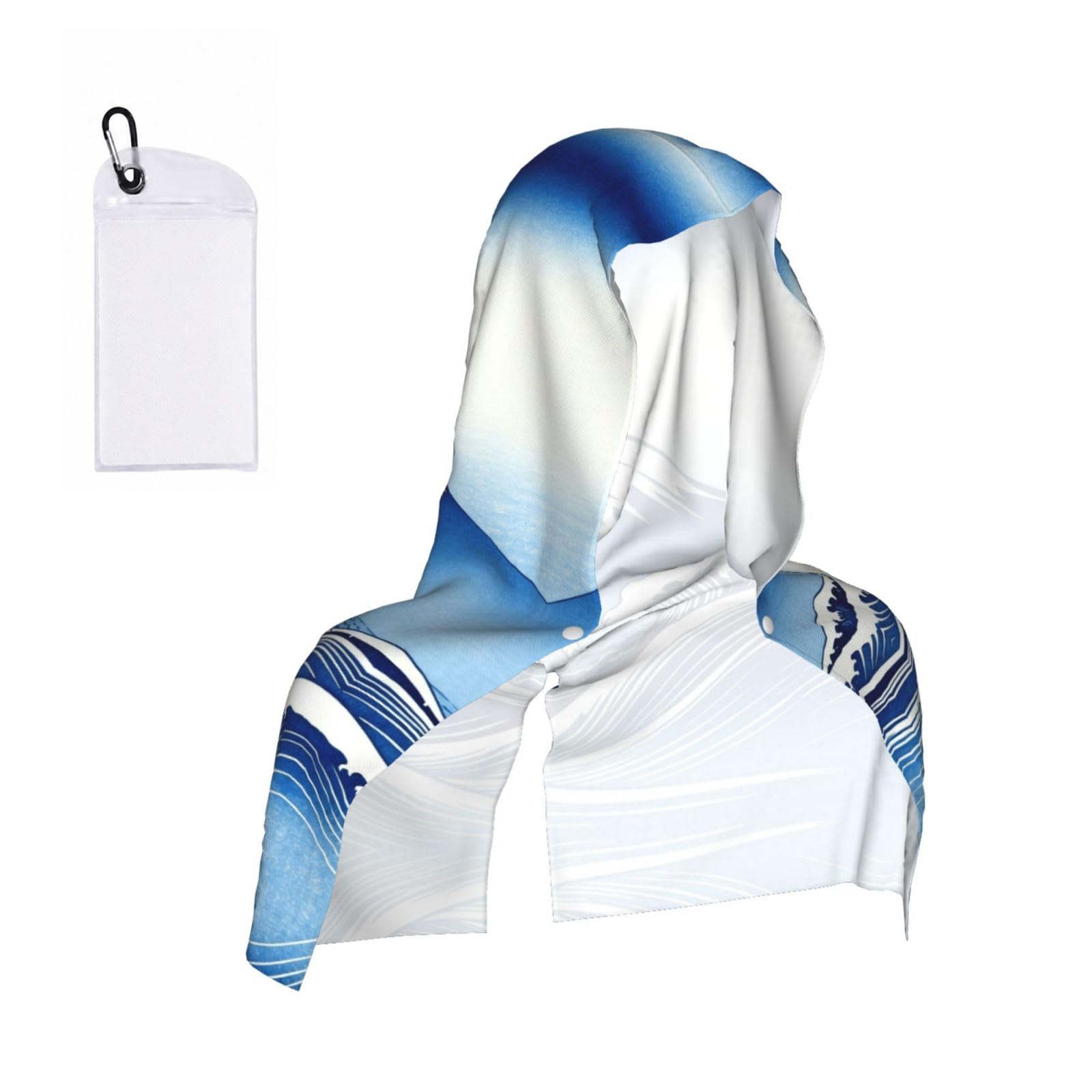 CNTDBU Fuji Wave Ocean Cooling Towel Hooded-Instant Chill Neck Cover for Sports, UV Cooling Rag for Running Gym