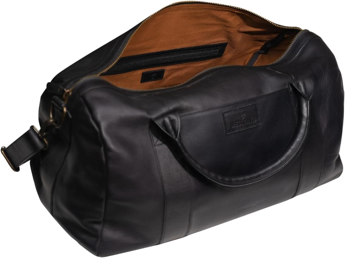 Full Grain Leather Duffle Bag – 25L Travel, Gym & Carry-On Weekender for Men | Handcrafted Overnight Bag with Brass Hardware, Black Style - Image 8